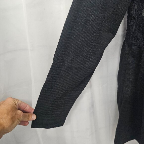 Black Lace Knit Cardigan Twee Coquette Whimsigoth Ribbed Sheer Y2K L - Picture 3 of 12